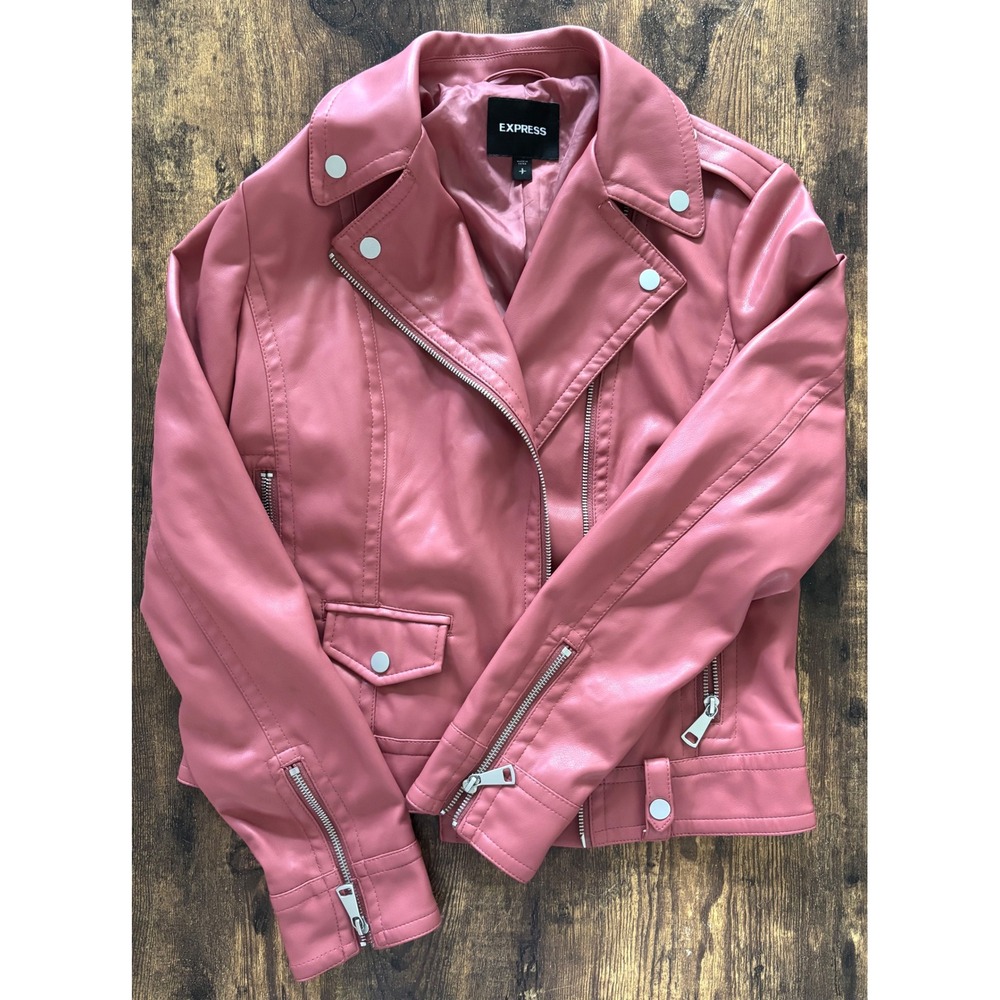 Express Womens Vegan Leather Moto Jacket in Rose Pink Size Small